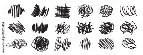  black pen Hand drawn Doodle scrawl. Simple grunge freehand shape. Ink pen scrawl collection - various scribble line drawings. Sketchy elements tangled lines.