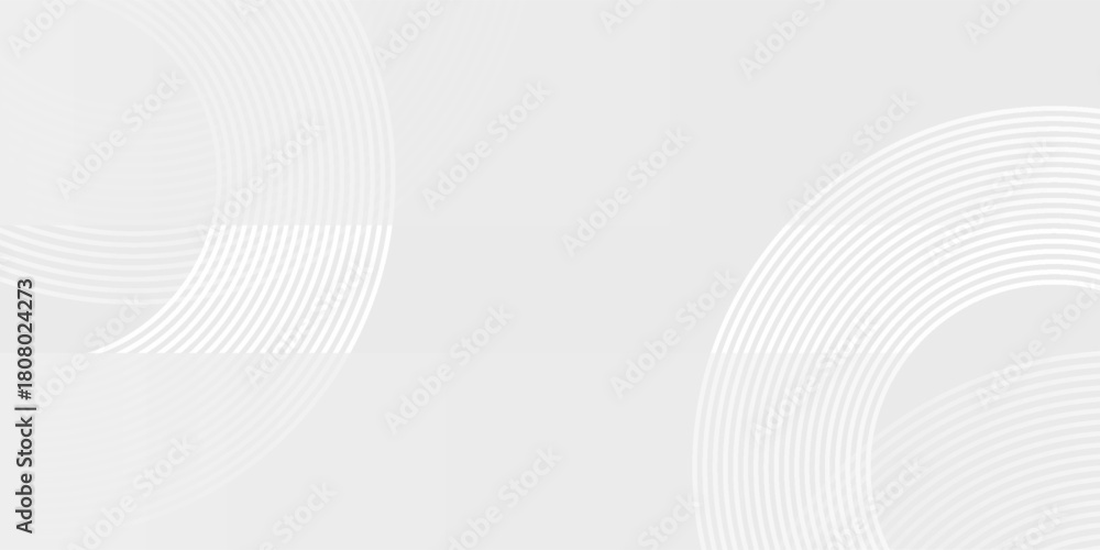 Fototapeta premium Grey abstract background with white circle lines. Geometric stripe line art design. Minimal lines pattern. Modern futuristic concept.