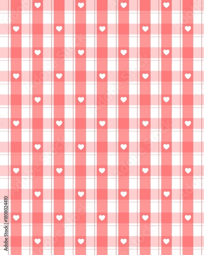 Red Plaid Pattern Background with Hearts