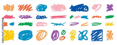 Abstract scribbles and expressive strokes set, hand drawn