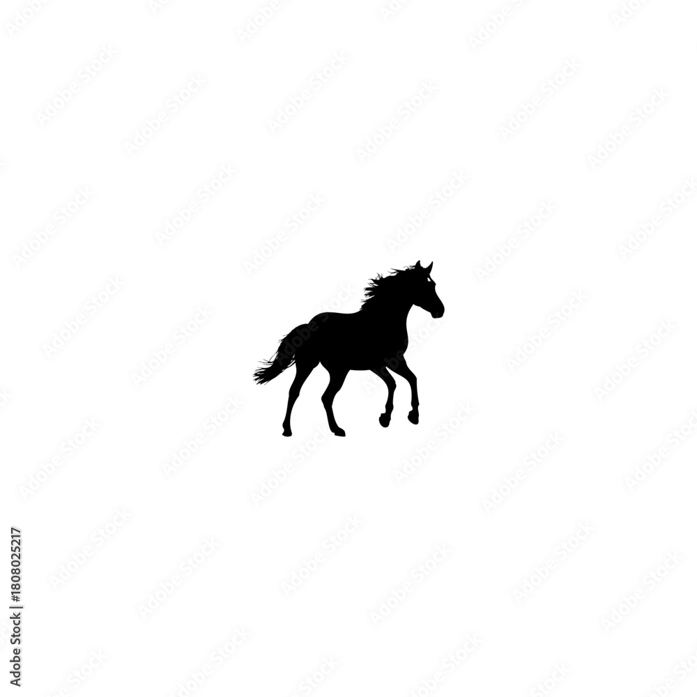 Fototapeta premium A silhouette of a horse in motion against a white background with a flowing mane and tail design