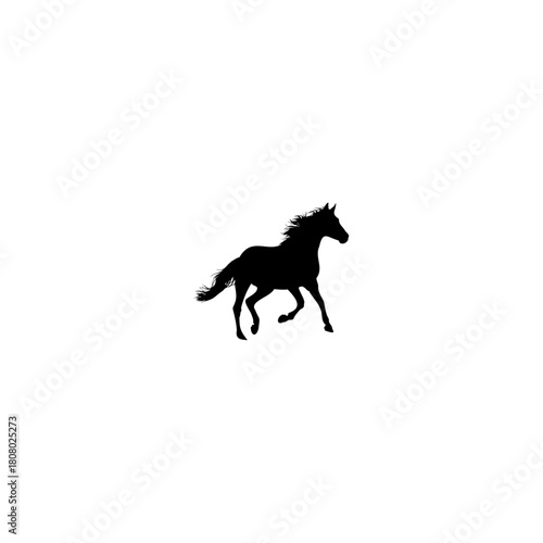 A silhouette of a horse running with its mane flowing freely on a white isolated background image view