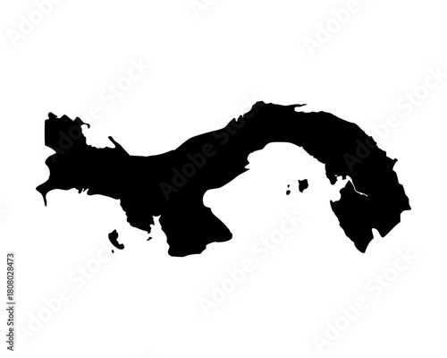 Flat black vector silhouette of Panama map, minimalist geographic outline design for cartography, artwork, and educational projects