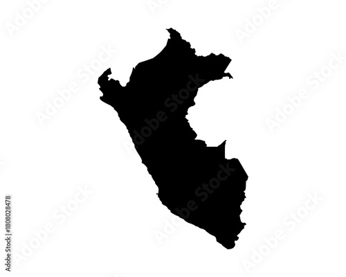 Minimalist flat black vector silhouette of Peru map, simple geographic outline illustration for cartography, artwork, and education