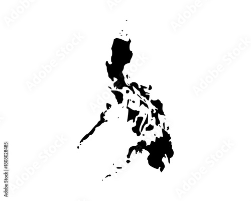 Flat black vector silhouette of Philippines map, minimalist island outline design for cartography, geographic education, and artwork