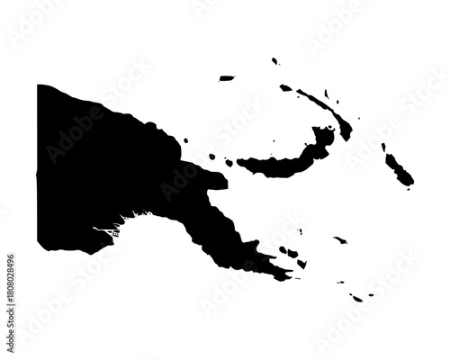 Minimalist flat black vector silhouette of Papua New Guinea map, simple island outline for cartography and modern geographic artwork