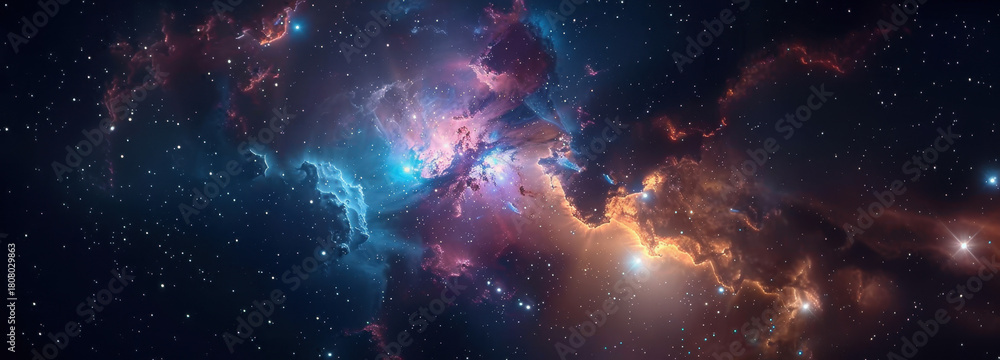 Obraz premium Celestial Symphony: A breathtaking cosmic vista, painted with swirling nebulae and distant galaxies, evoking a sense of awe and wonder.