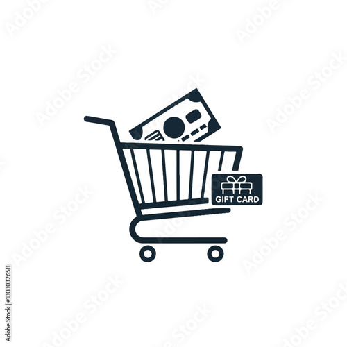 Shopping Cart with Money and Gift Card Icon Illustration.