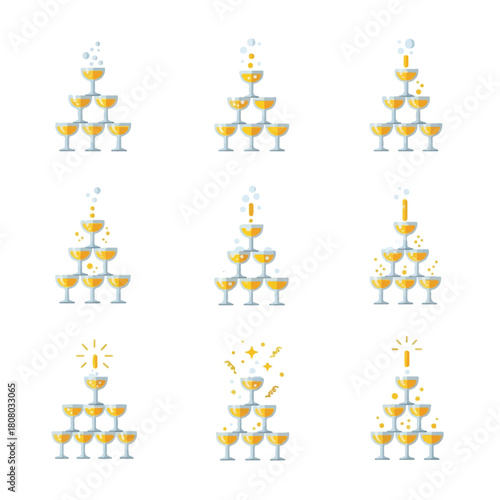 Champagne Tower Variations: Celebratory Stacks of Sparkling Glasses.