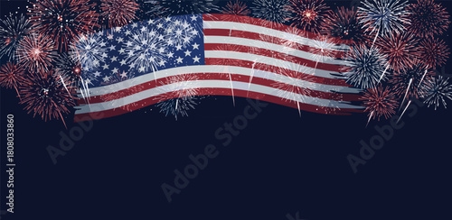 Celebrate Independence Day with a Beautifully Animated American Flag Displaying Fireworks Over a Deep Blue Night Sky