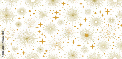 Elegant Gold Fireworks and Sparkles Pattern on White Background