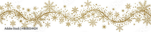 Elegant golden snowflake border design with swirling patterns and festive winter accents, perfect for holiday greetings and New Year decorations