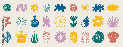 Cute boho Mediterranean set with soft pastel motifs, hand drawn