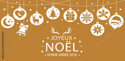 Elegant festive holiday banner illustration featuring classic Christmas ornaments, decorative elements, and seasonal greetings perfect for winter celebrations and New Year wishes
