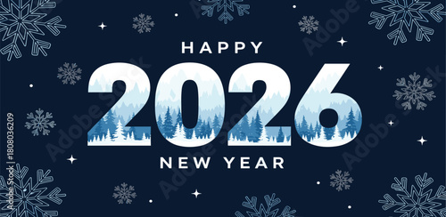 Happy New Year 2026 with colorful fireworks and festive celebration elements