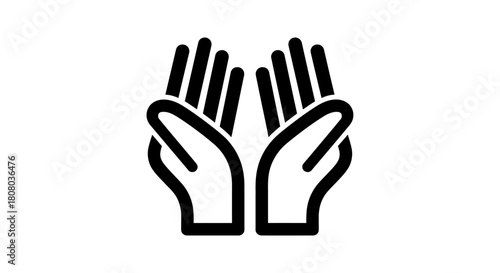 A black and white icon representing two open hands held upwards in a gesture of prayer or offering.