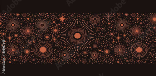 Abstract Orange Floral Ornaments on a Dark Background, Circular Design