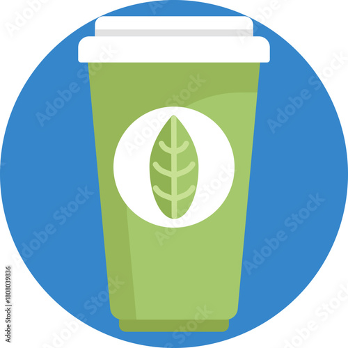 Disposable cup for takeaway – Represents a convenient paper cup filled with matcha tea, ideal for on-the-go consumption.