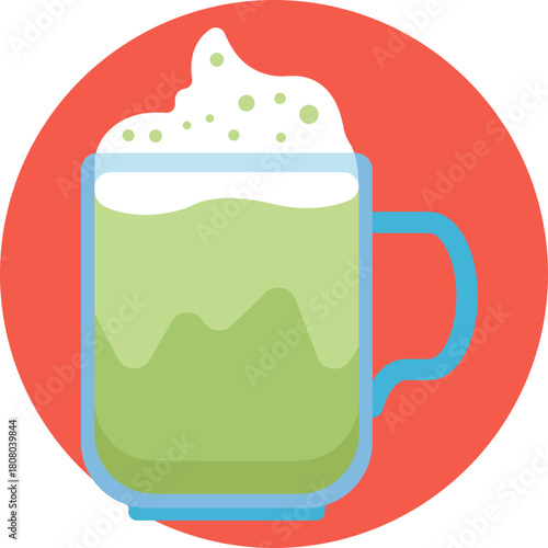 A cup of latte with frothy milk on top.