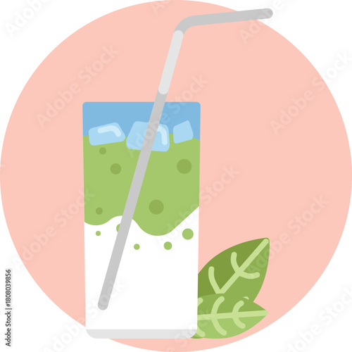 A creamy green matcha latte in a cup, topped with frothy foam, representing a soothing and healthy beverage.