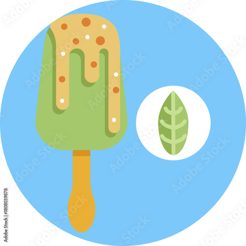 A matcha-flavored popsicle on a stick, shown with a smooth, frosty surface.