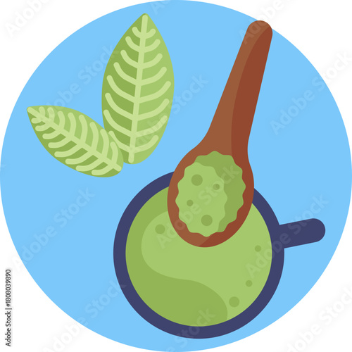 A simple spoon used for stirring or scooping matcha tea or accompanying treats.