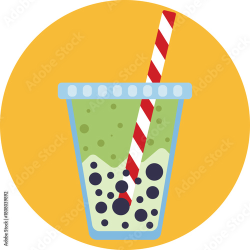 A cup of bubble tea with tapioca pearls and a straw.