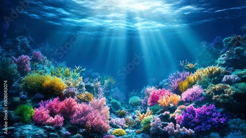 Wallpaper Mural Underwater Paradise: Vibrant Coral Reef Ecosystem with Sunlight Rays  Oceanic Beauty Torontodigital.ca