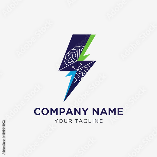 Brain-Powered Lightning Bolt Logo - Innovation, Intelligence, and Speed Symbol.