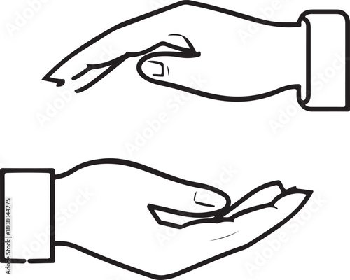 Supporting hands outline icons set – silhouette, helping and care symbol collection
