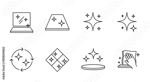 sparkling clean surface icons representing shine, polish, and hygiene for various applications