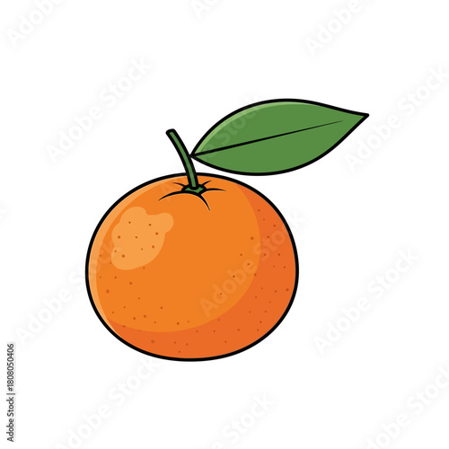 Fresh orange fruit with green leaf vector illustration