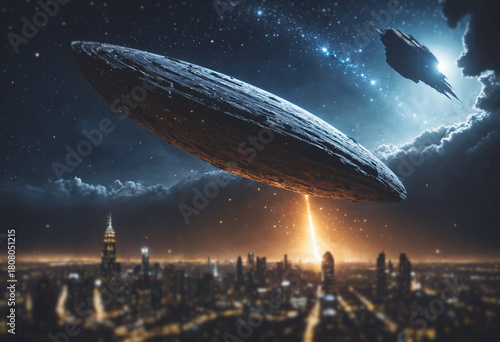 dark alien spacecraft hover...