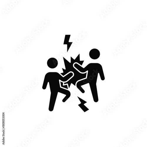 Two stylized black figures in conflict, with lightning bolts and jagged lines symbolizing a fight or argument.