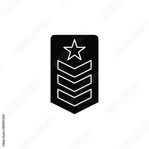 Black military rank insignia with a star and three chevrons, symbolizing a sergeant or similar non-commissioned officer.