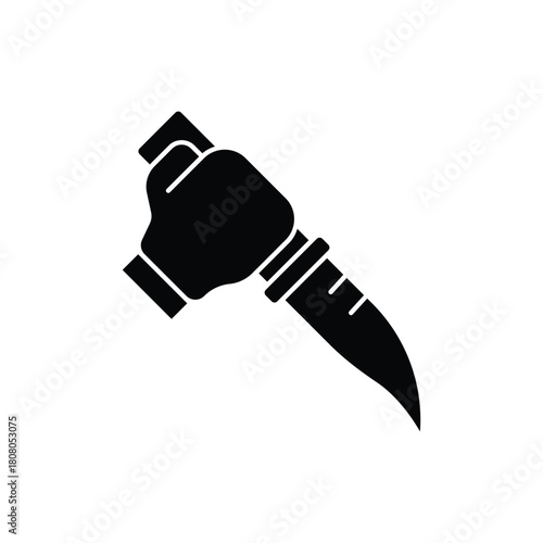Black silhouette icon of a hand gripping a sharp knife, representing danger or a weapon.