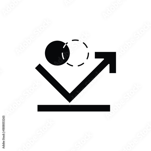 A black and white icon illustrating a ball bouncing off a surface and moving upwards, symbolizing rebound or bounce rate.