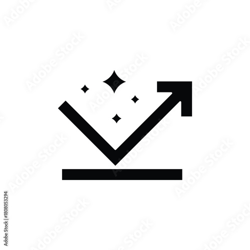 A minimalist black and white icon illustrating reflection, bounce, or impact resistance with an upward arrow and sparkles.