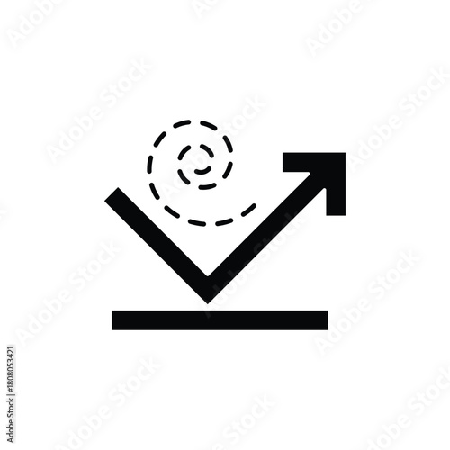 Black icon illustrating a bounce or rebound effect with a spiral path and an upward arrow from a surface.