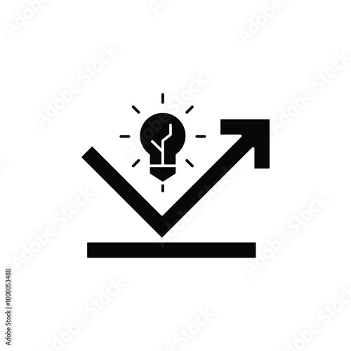 Black icon showing a lightbulb bouncing off a surface and an arrow pointing upwards, symbolizing resilience and growth.
