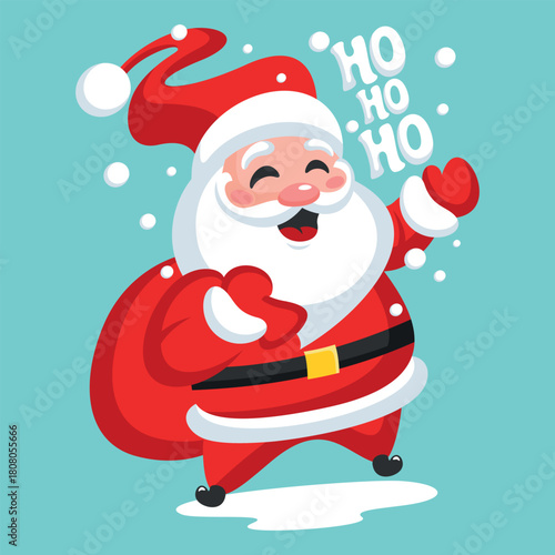 Cool mascot of a cheerful Santa Claus with gifts