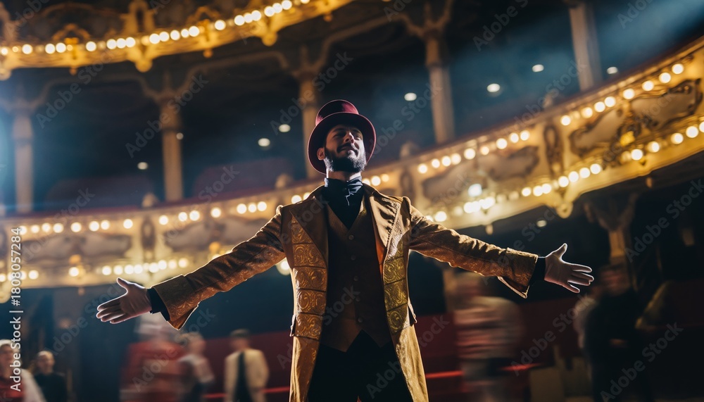 custom made wallpaper toronto digitalCharismatic Showman Takes Center Stage Under Dazzling Theater Marquee Lights in Vintage Performance Hall