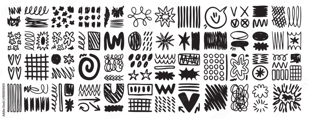Fototapeta premium Vector hand drawn crayon strokes texture for your banner, label, flyer, poster, or cover design, drawing, doodle, line art, monochrome. Suitable for stickers, logos, posters, packaging and printable.
