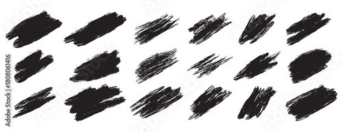 scratch, accidental touch black paint, ink brush stroke shapes, brush lines. Vector dirty grunge elements.