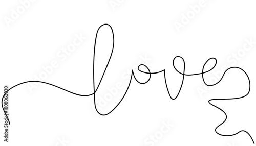 Minimalist single-line drawing of the word 'love' in elegant cursive on a white background.