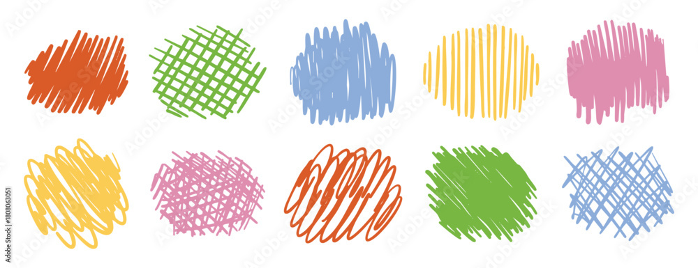 Obraz premium Colorful scribble backgrounds set. Hand drawn marker strokes. Abstract doodle textures for creative design