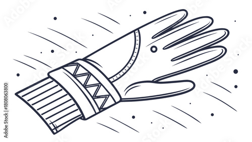 Illustration of a winter glove with patterns and lines suggesting movement on a white background