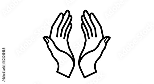 Two hands reaching upwards, palms facing each other, in a simple line drawing.