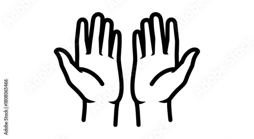 A simple black and white line drawing of two open hands facing forward.