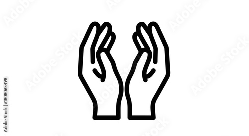 Outline illustration of two open hands with palms facing upwards, symbolizing care, giving, or receiving.